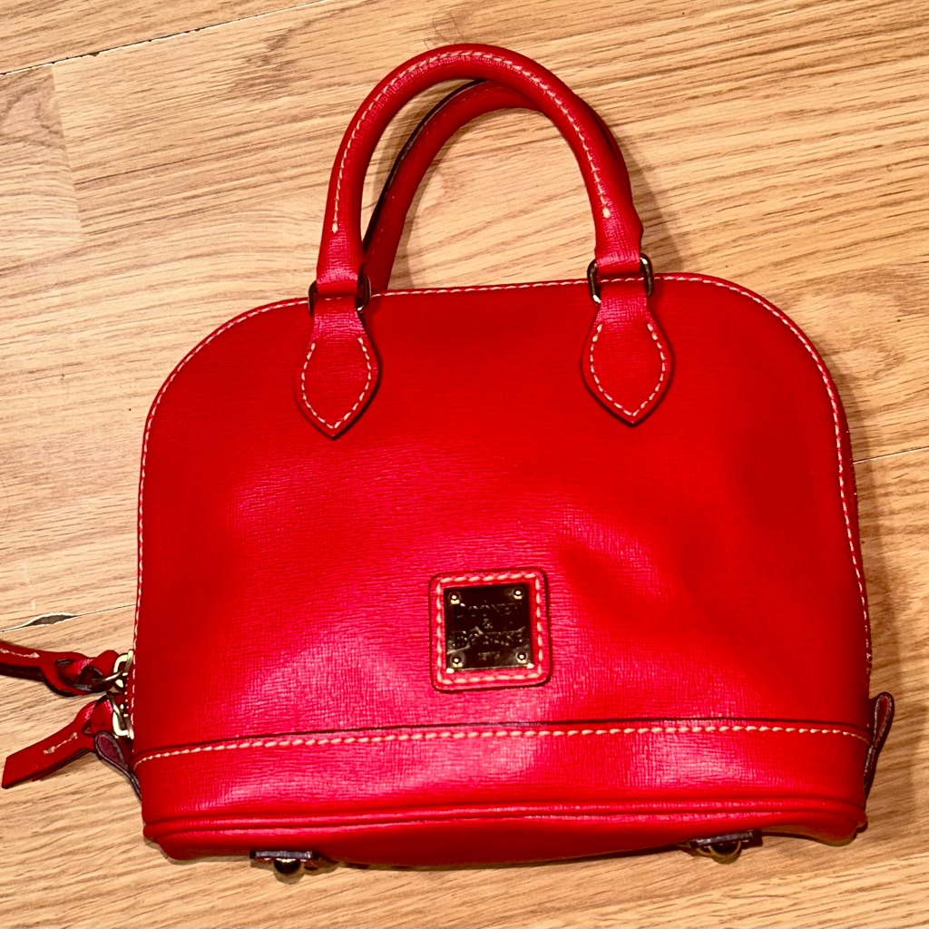 Authentic Dooney & Bourke Small Red Dome Zip Leather Satchel Handbag